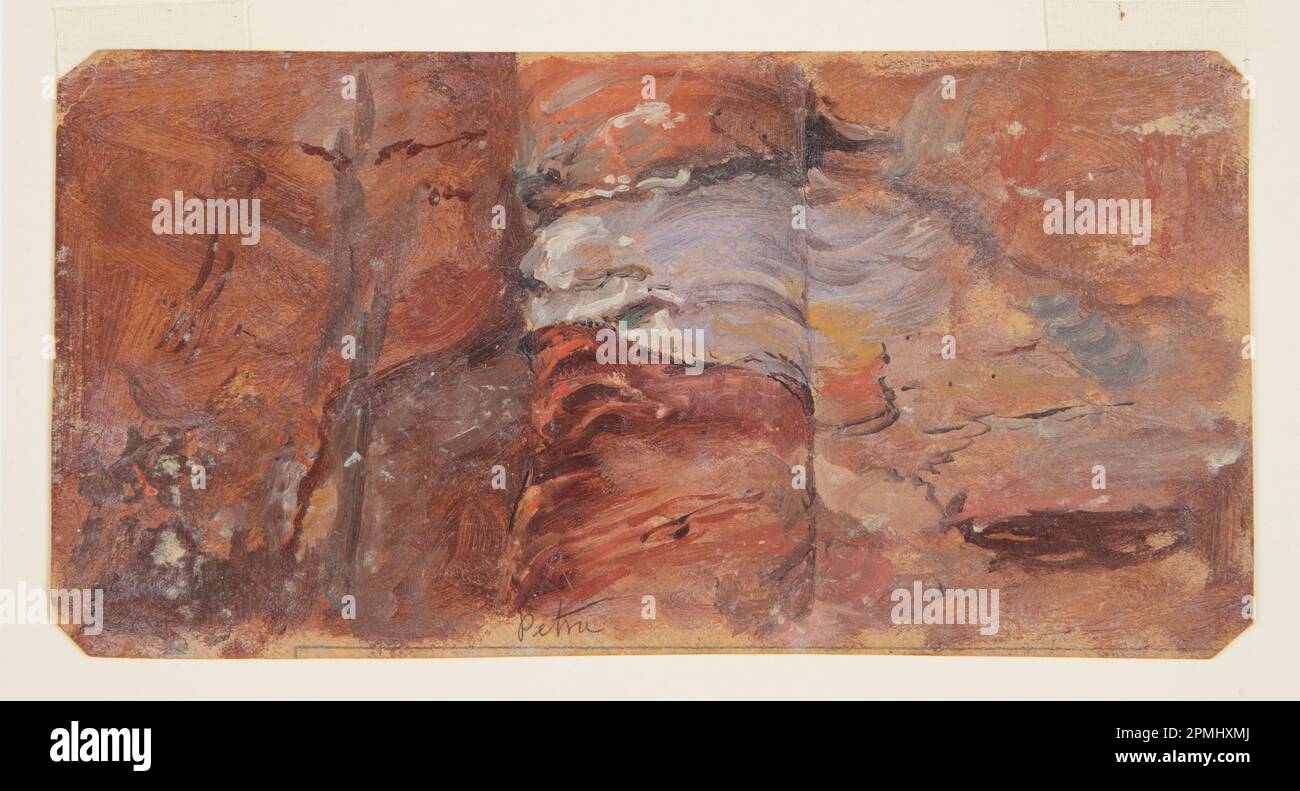 Disegno, Studio delle rocce, Petra; Frederic Edwin Church (americano, 1826–1900); USA; pennello e olio su cartone; immagine: 11,3 x 22,9 cm (4 7/16") x 9 poll.) Tappetino: 35,6 x 45,7 cm (14 x 18 pollici) Telaio a x L x P: 39,4 x 49,5 x 2,9 cm (15 1/2 x 19 1/2 x 1 1/8 pollici) Foto Stock Disegno, Studio delle rocce, Petra; Frederic Edwin Church (americano, 1826–1900); USA; pennello e olio su cartone; immagine: 11,3 x 22,9 cm (4 7/16") x 9 poll.) Tappetino: 35,6 x 45,7 cm (14 x 18 pollici) Telaio a x L x P: 39,4 x 49,5 x 2,9 cm (15 1/2 x 19 1/2 x 1 1/8 pollici) Foto Stock