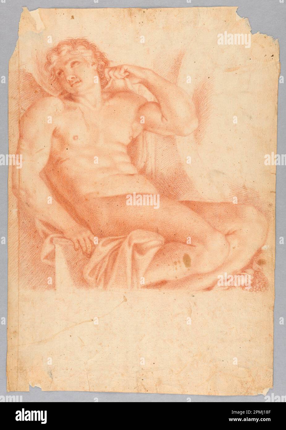 Disegno, schiavo di Eroe e Leander nella Galleria Farnese, dopo Annibale Carraci; dopo Annibale Carracci (1560-1609); Italia; gesso rosso su carta Foto Stock