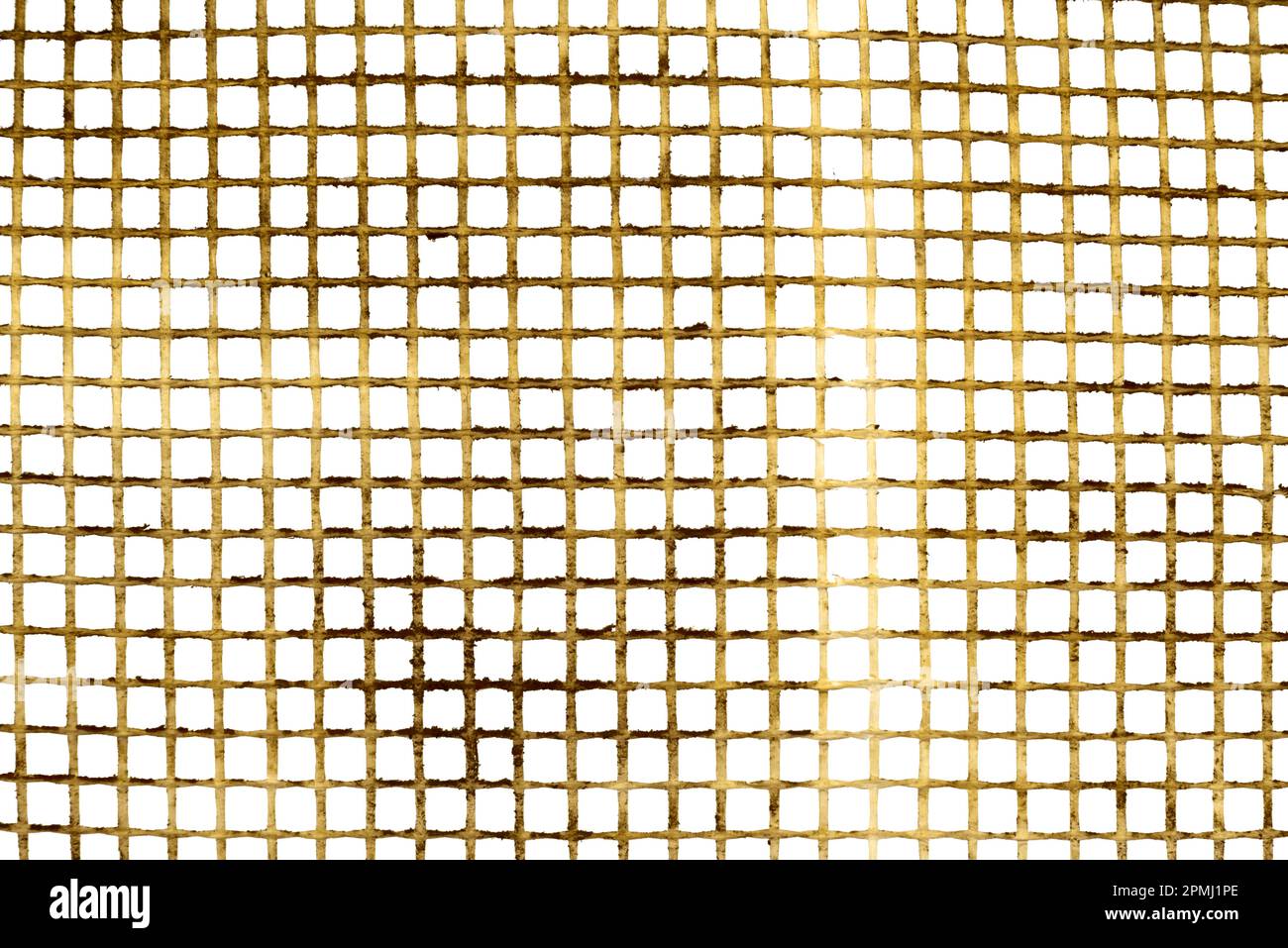 Struttura di una griglia di plastica di colore giallo su sfondo bianco. Zanzariera sfondo Foto Stock