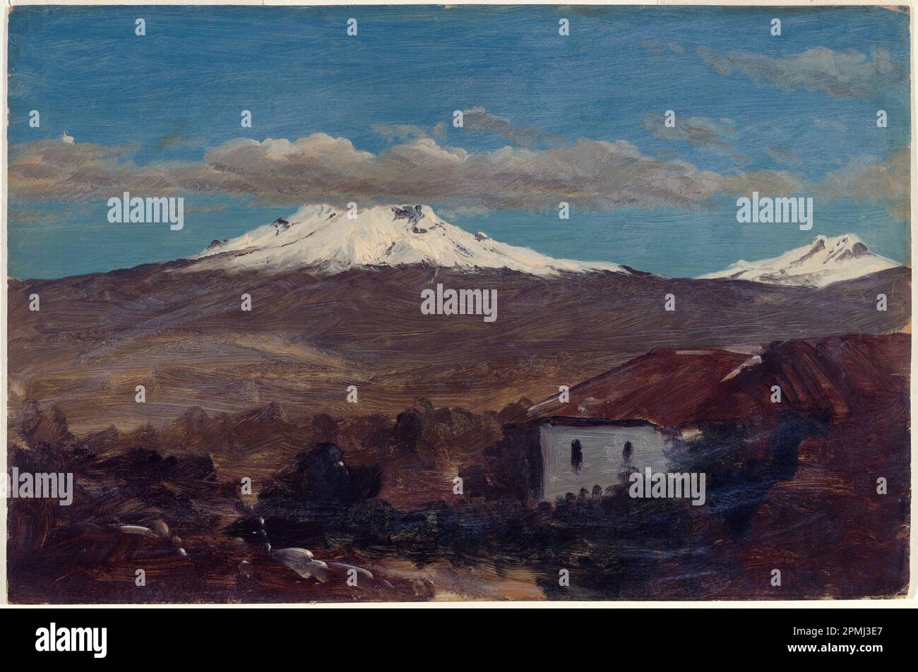 Disegno, Monte Chimborazo mostrato da Riobamba, Ecuador; Chiesa di Frederic Edwin (americana, 1826-1900); Ecuador; pennello e olio su tavola sottile; 29,1 x 44,1 cm (11 7/16 x 17 3/8 in.) Foto Stock