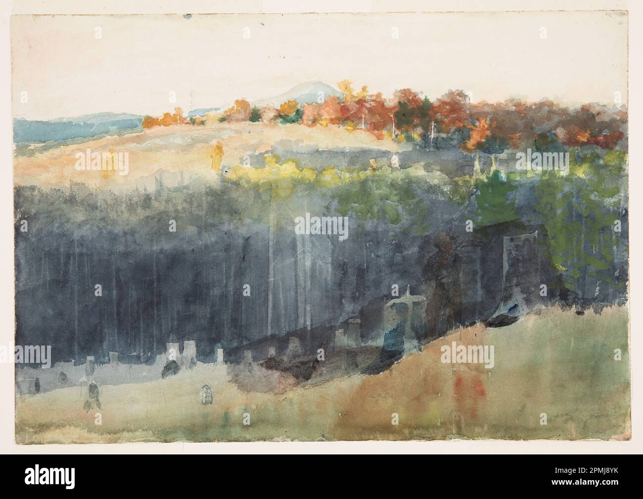 Drawing, Valley e Hillside; Winslow Homer (americano, 1836–1910); USA; pennello e acquerello, grafite su carta ovaia biancastra; 35,6 x 50,8 cm (14 x 20 pollici) Foto Stock