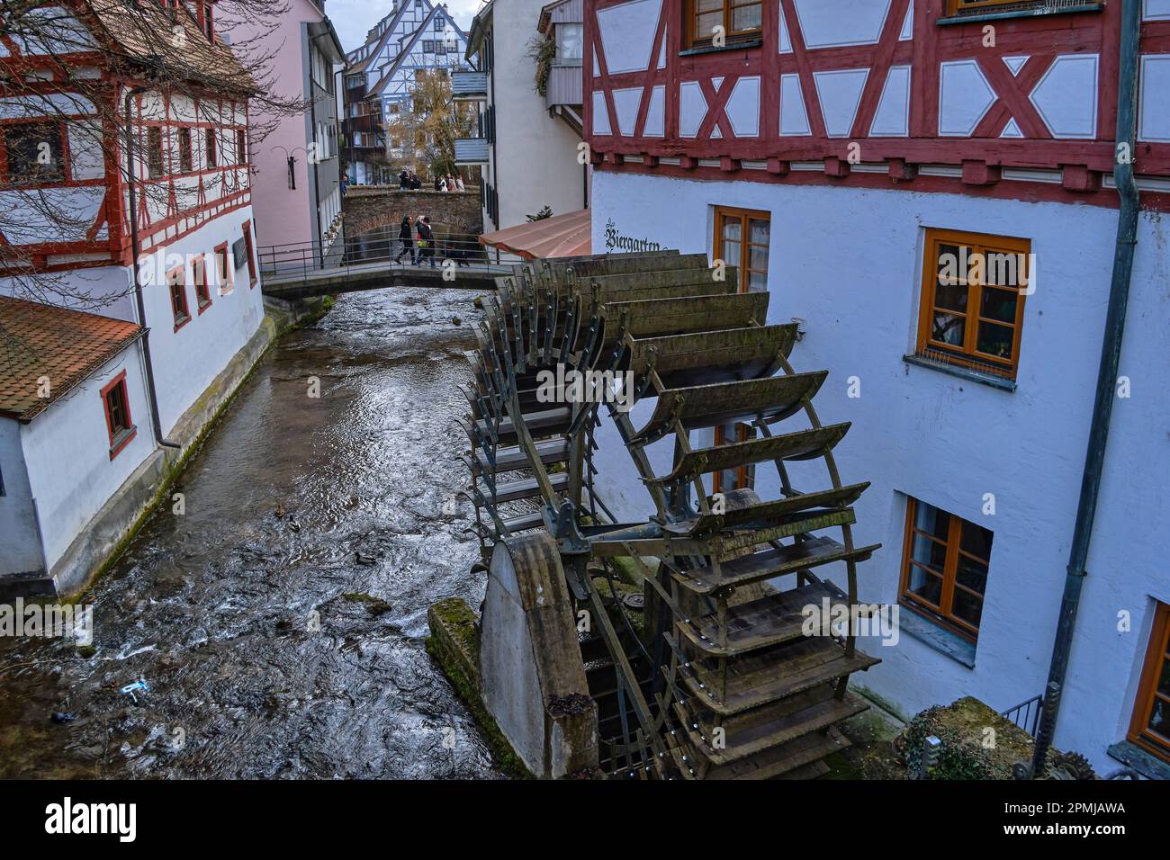 Ulm, Baden-Wurttemberg, Germania, Europa, il Mulino di Loch del Blau rivulet, uno storico mulino ad acqua a Gerbergasse nel quartiere di Tanner. Foto Stock