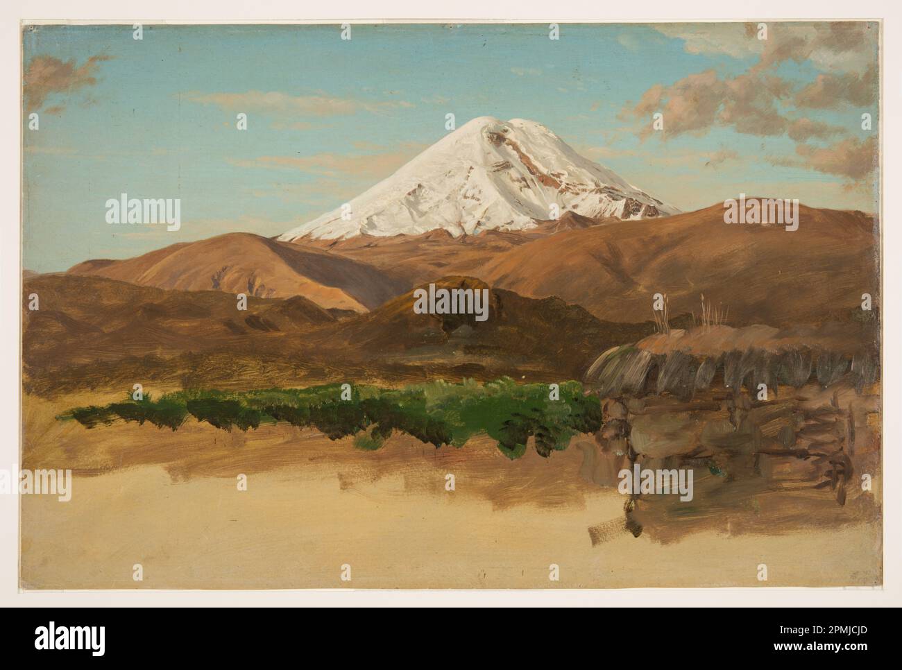 Disegno, Monte Chimborazo; Chiesa di Frederic Edwin (americana, 1826–1900); Ecuador; pennello e vernice ad olio, tracce di grafite su cartone; 34,2 x 52,2 cm (13 7/16 x 20 9/16 pollici) Foto Stock