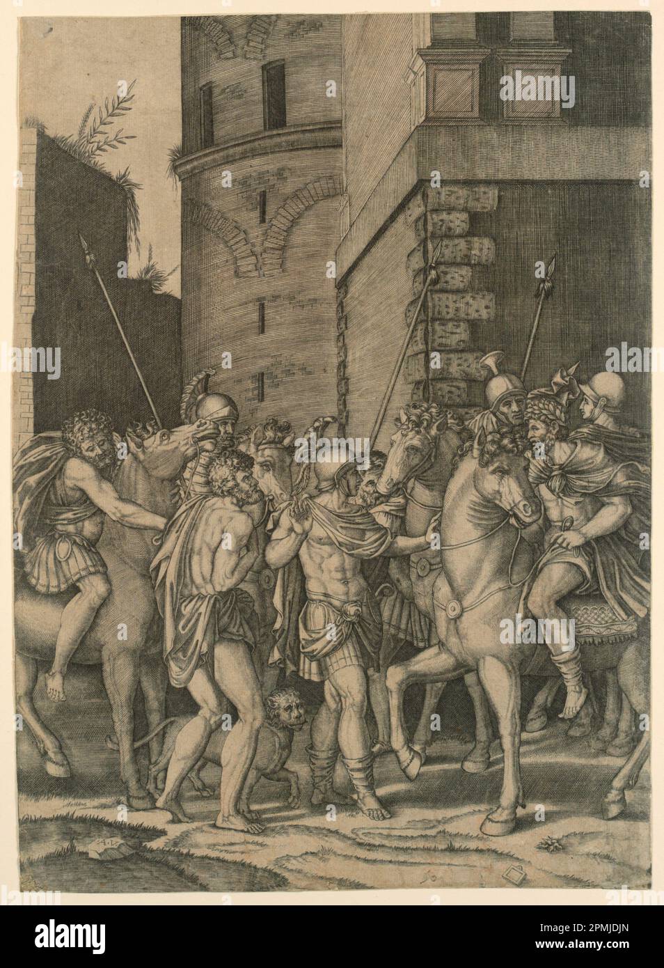 Print, Un imperatore romano incontro un soldato; Print Maker: Agostino Veneziano (ca. 1490 - dopo il 1536); Italia; incisione su carta; 36,5 x 26,8 cm (14 3/8 x 10 9/16 in.); Bequest di George Campbell Cooper; 1896-3-66 Foto Stock