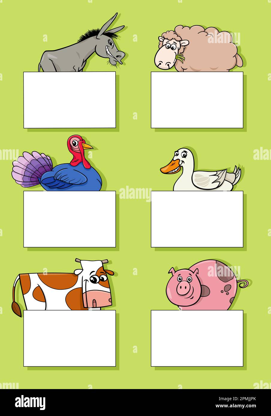 Illustrazione dei cartoni animati di animali da fattoria divertenti con schede vuote o banner set di progettazione Illustrazione Vettoriale