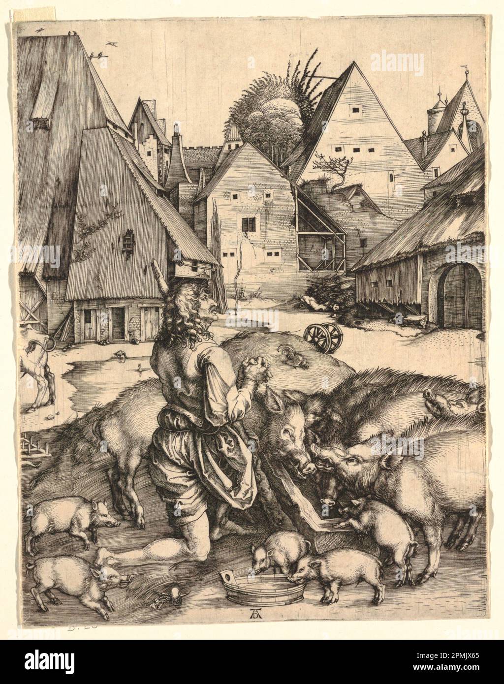 Print, il figlio prodigo; Albrecht Dürer (tedesco, 1471-1528); Germania; incisione su carta posata; 24,5 x 19 cm (9 5/8 x 7 1/2 pollici) Foto Stock