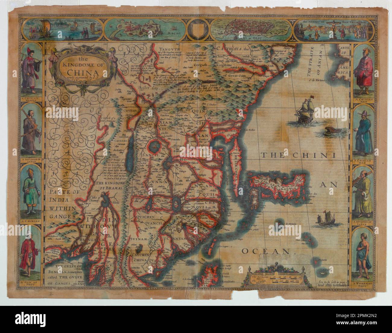 Stampa, mappa della Cina; Inghilterra; incisione, pennello e lavaggio su carta; 41,8 x 54,1 cm (16 7/16 x 21 5/16 pollici) Platemark: 29,8 x 51,8 cm (11 3/4 x 20 3/8 pollici) Foto Stock