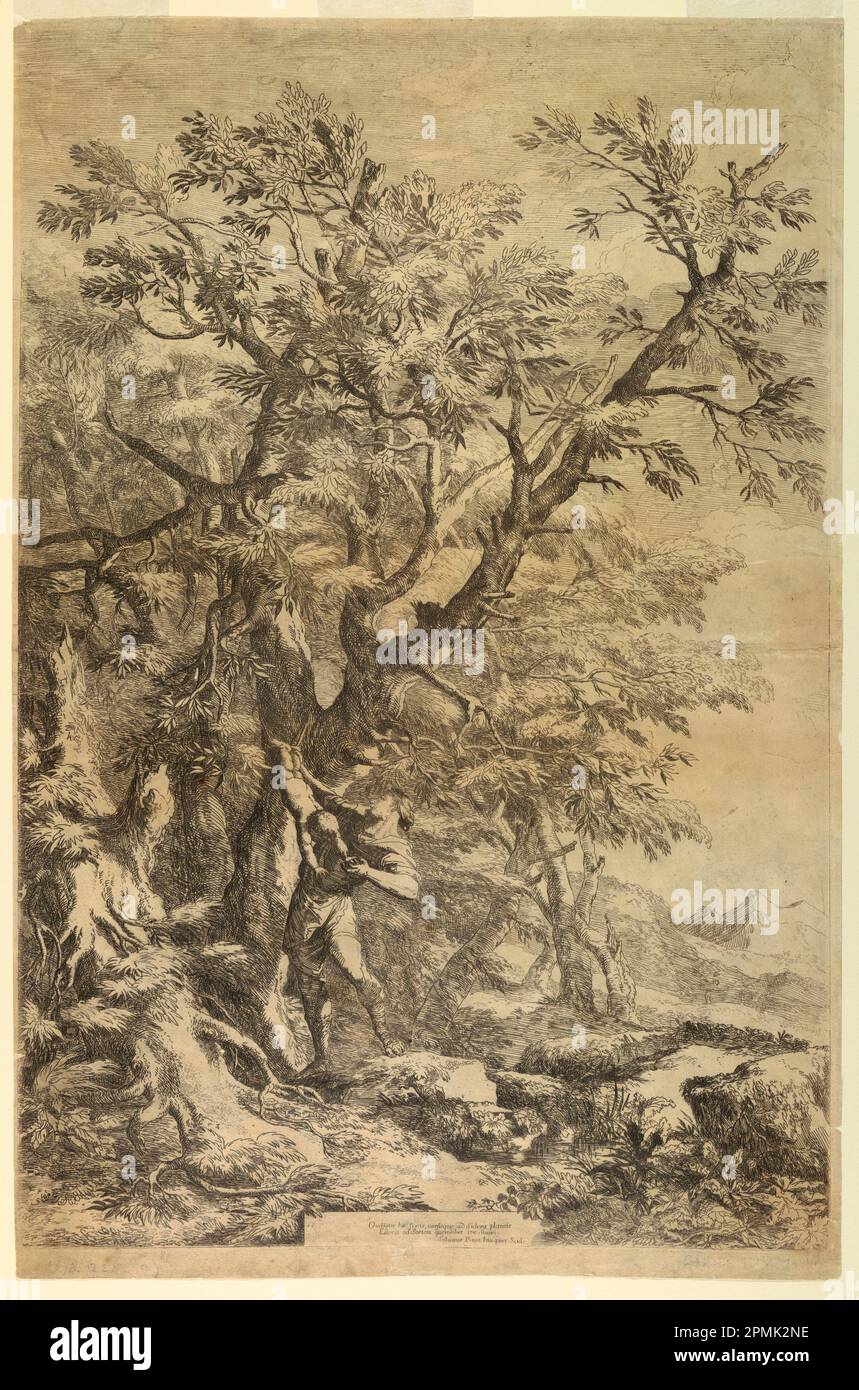 Stampa, Oedipus esposto su Mt. Cithaeron; Print Maker: Salvator Rosa (1615–73); Italia; incisione su carta; 73 x 47,8 cm (28 3/4 x 18 13/16 pollici); 1896-31-48 Foto Stock