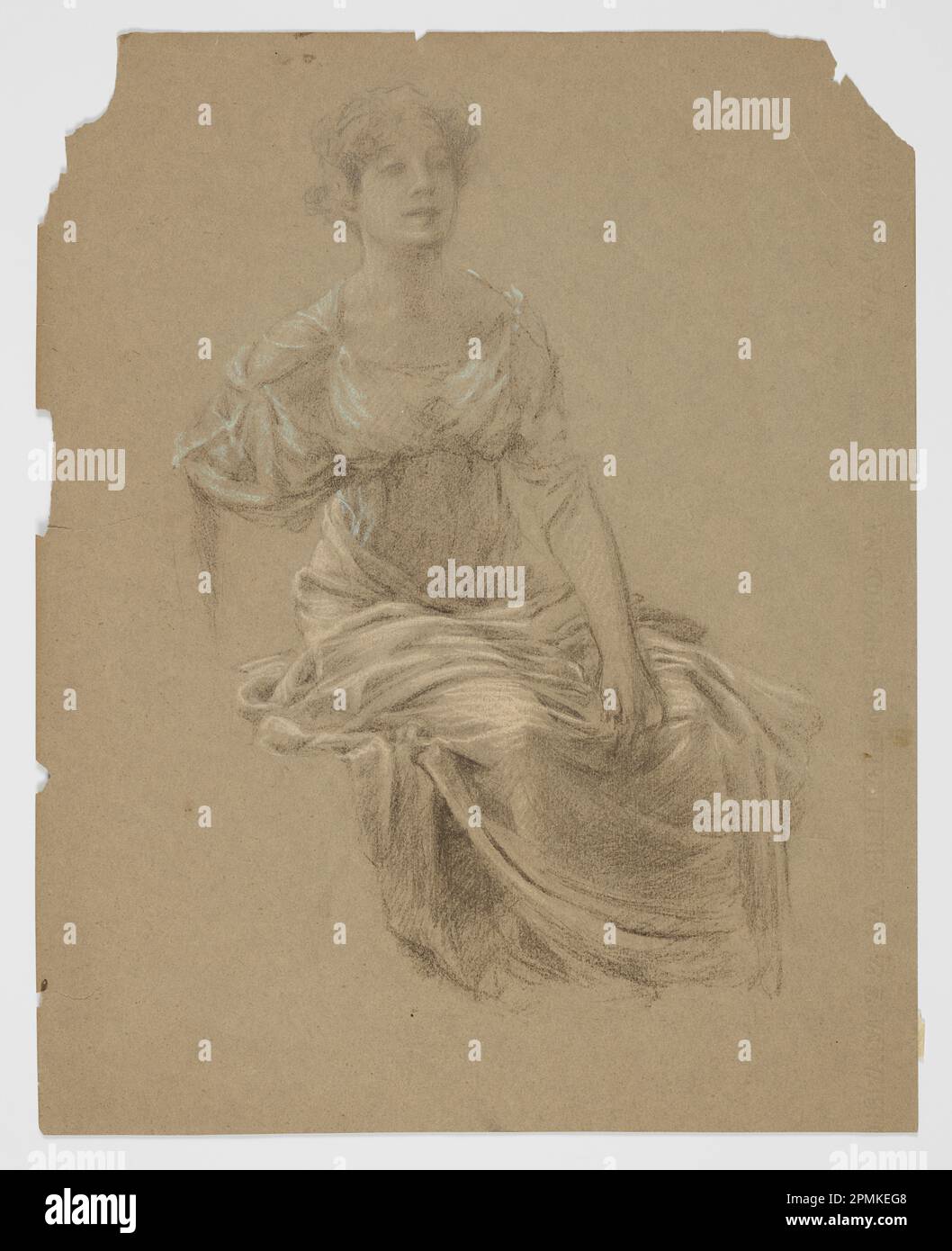 Disegno, Studio per la donna, “Vintage Festival”, Mendelsssohn Glee Club, New York, NY, 1895–1898; Robert Frederick Blum (americano, 1857–1903); USA; pastello pastello su carta di colofano grigia; 36,7 x 29,3 cm (14 7/16 x 11 9/16 pollici) Foto Stock