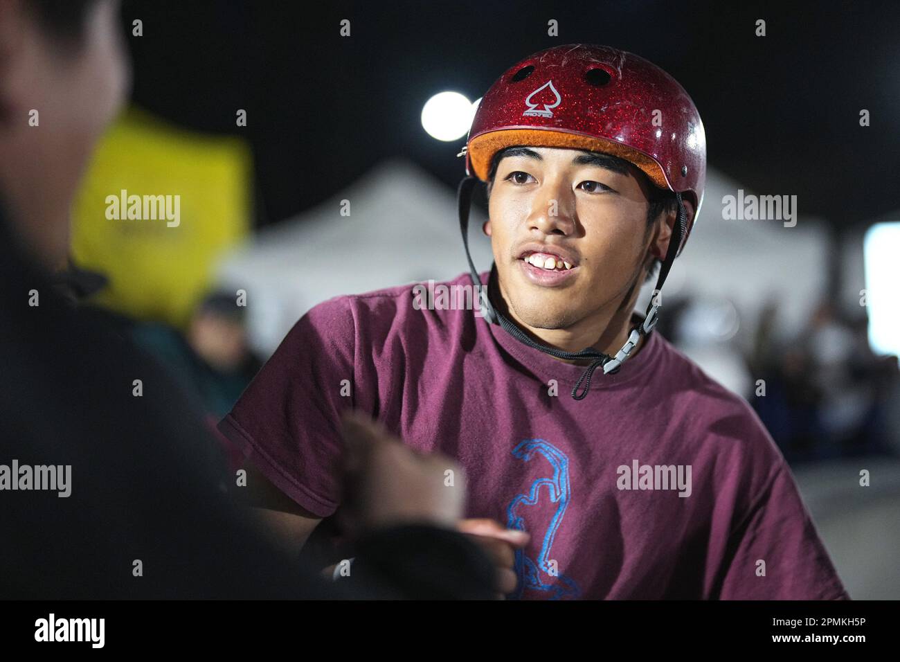 Ibaraki, Giappone. 13th Apr, 2023. Renpei Kuribayashi Skateboarding : il 2nd Mynavi Skateboarding Giappone APRE il Parco degli uomini Qualificandosi al Murasaki Park Kasama di Ibaraki, Giappone . Credit: AFLO SPORT/Alamy Live News Foto Stock