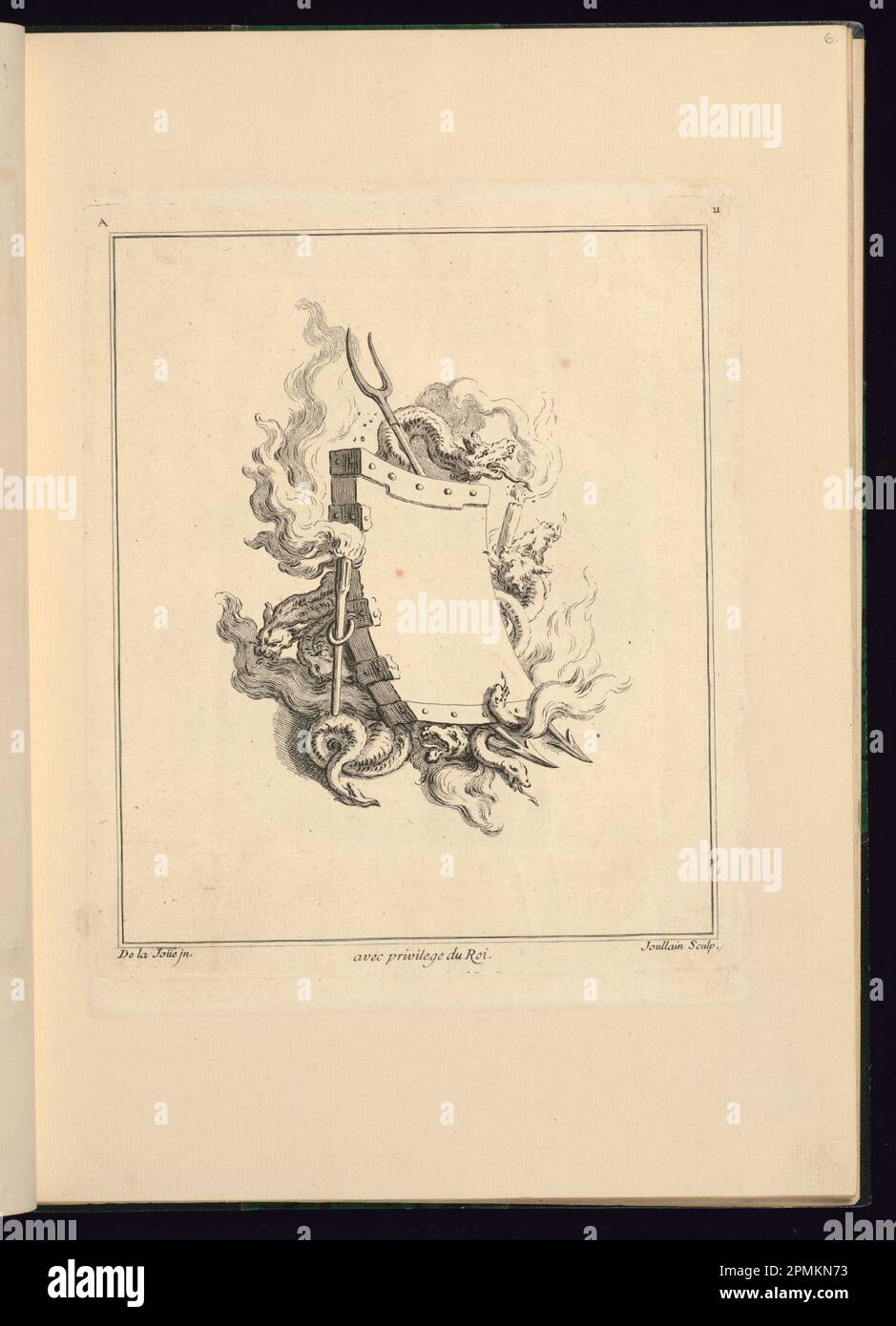 Stampa, Cartouche decorata con elementi di fuoco; progettato da Jacques de Lajoüe (francese, 1687-1761); inciso da Francesco Joullain (Francia, 1697-1778); Francia; incisione su carta bianca; Platemark: 24,5 x 19 cm (9 5/8 x 7 1/2 pollici) Foglio: 33,5 x 24,4 cm (13 3/16 x 9 5/8 pollici), la stampa viene capovolta nel foglio Foto Stock Stampa, Cartouche decorata con elementi di fuoco; progettato da Jacques de Lajoüe (francese, 1687-1761); inciso da Francesco Joullain (Francia, 1697-1778); Francia; incisione su carta bianca; Platemark: 24,5 x 19 cm (9 5/8 x 7 1/2 pollici) Foglio: 33,5 x 24,4 cm (13 3/16 x 9 5/8 pollici), la stampa viene capovolta nel foglio Foto Stock