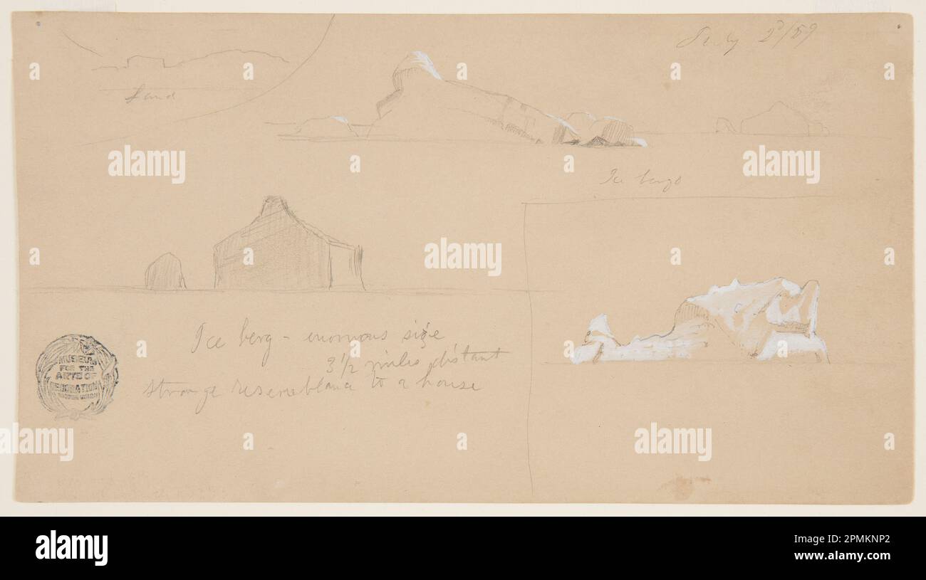 Disegno, Iceberg con strana somiglianza ad una Casa; Frederic Edwin Church (americano, 1826–1900); USA; grafite, pennello e gouache bianche su carta marrone chiaro; 11,4 x 21,0 cm (4 1/2 x 8 1/4 pollici) Foto Stock