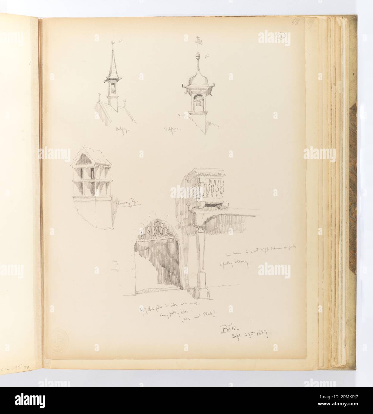 Pagina dell'album, Architectural Details, Bâle; Whitney Warren Jr. (Americano, 1864–1943); Svizzera; grafite su cartone cremoso con punta in tessuto; 31 x 23,9 cm (12 3/16 x 9 7/16 in.), irregolare Foto Stock