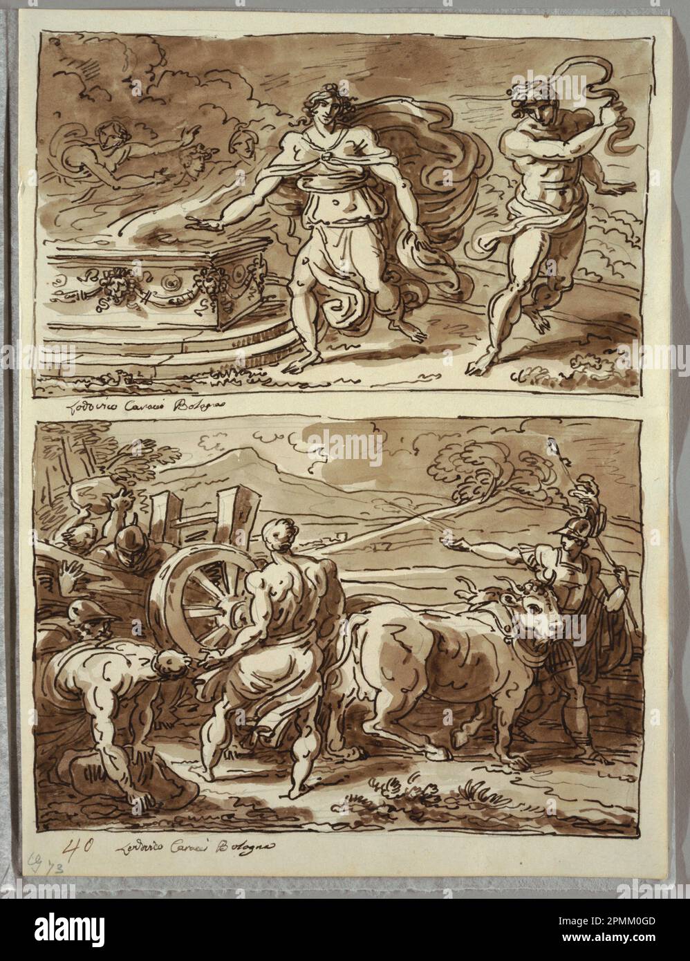 Libro di disegno Folio, i Festival Lupercaliani; disegnato da Felice Giani (italiano, 1758–1823); Italia; inchiostro nero e marrone, pennello e lavaggio marrone, su tracce di gesso nero su carta bianca pesante da vove; 30,7 x 22,8 cm (12 1/16 x 9 in.) Foto Stock