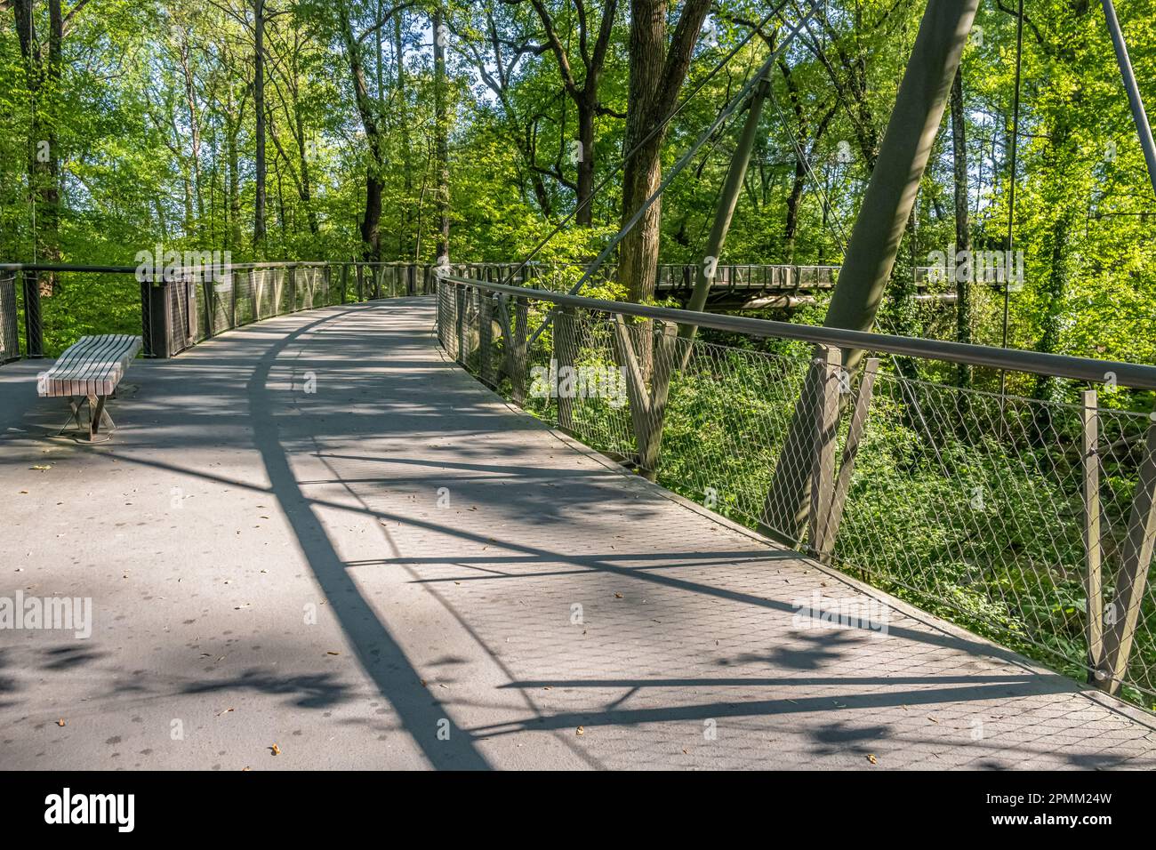 Keneda Canopy Walk, un sentiero sospeso lungo 600 piedi fino a 40 piedi nell'aria attraverso lo Storza Woods presso gli Atlanta Botanical Gardens. (USA) Foto Stock