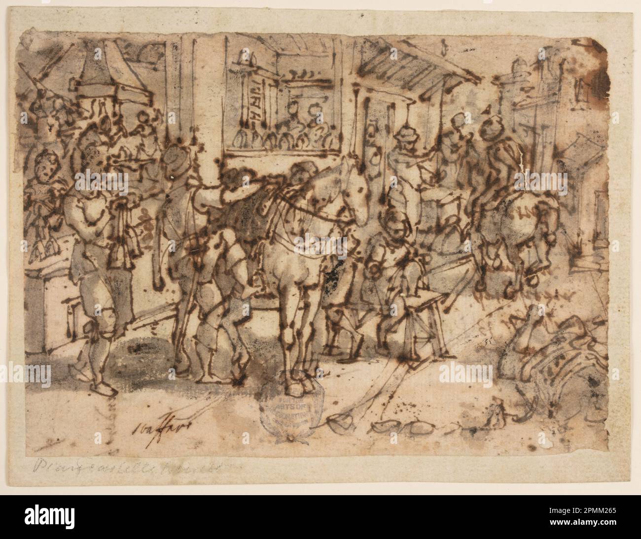 Disegno, invenzione dello Stirrup; Jan van der Straet, chiamato Stradanus (fiammingo, 1523–1605); cliente: Luigi Alamanni (italiano, 1558–1603); Italia; inchiostro nero e marrone, pennello e lavaggi grigio e marrone, gesso nero su carta posata; 10,7 x 14,9 cm (4 3/16 x 5 7/8 in.) Foto Stock Disegno, invenzione dello Stirrup; Jan van der Straet, chiamato Stradanus (fiammingo, 1523–1605); cliente: Luigi Alamanni (italiano, 1558–1603); Italia; inchiostro nero e marrone, pennello e lavaggi grigio e marrone, gesso nero su carta posata; 10,7 x 14,9 cm (4 3/16 x 5 7/8 in.) Foto Stock