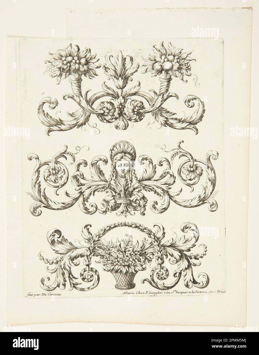 Stampa, Frieze, dal set, 'Ornemens à la Mode'; Jacques Androuet Du Cerceau il Vecchio (francese, ca. 1515 - dopo il 1584); Francia; incisione su carta posata; lastra: 26,4 x 20,8 cm (10 3/8 x 8 3/16 pollici) Carta: 32,5 x 24,8 cm (12 13/16 x 9 3/4 pollici); 1944-36-1-2 Foto Stock