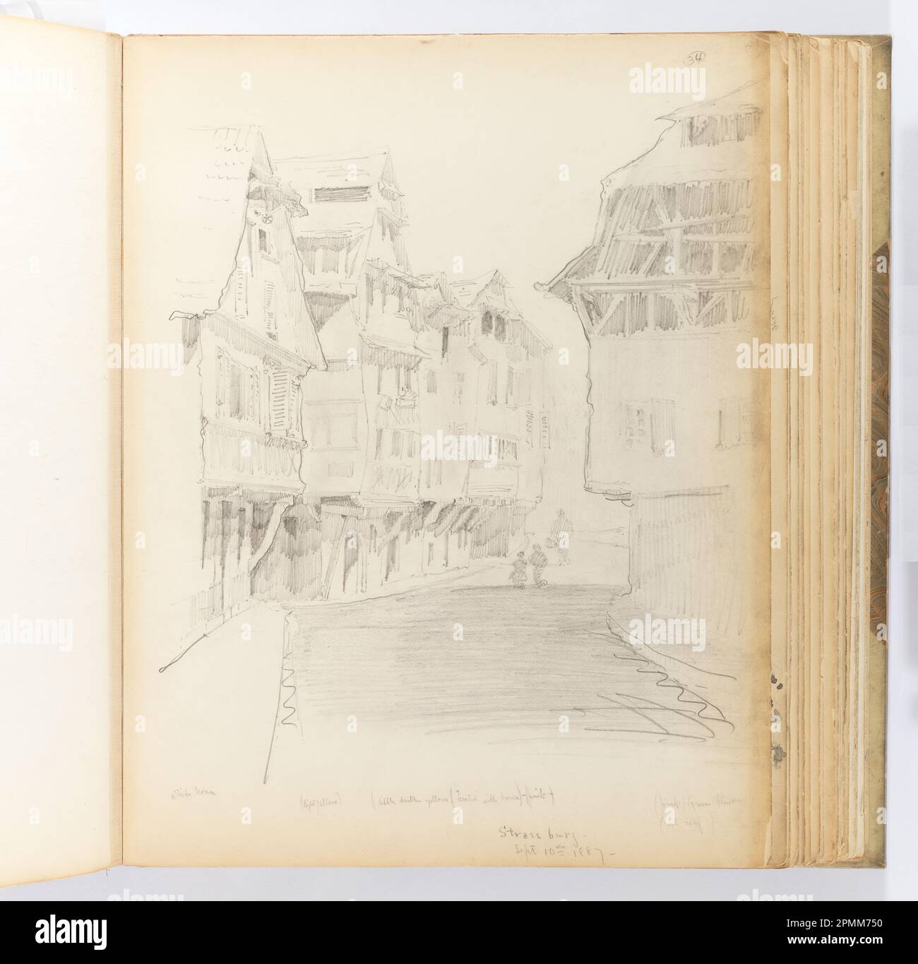 Album Page, edifici in legno, Strassburg; Whitney Warren Jr. (Americano, 1864–1943); USA; grafite su cartone cremoso con punta in tessuto; 31,8 x 25,1 cm (12 1/2 x 9 7/8 in.), irregolare Foto Stock