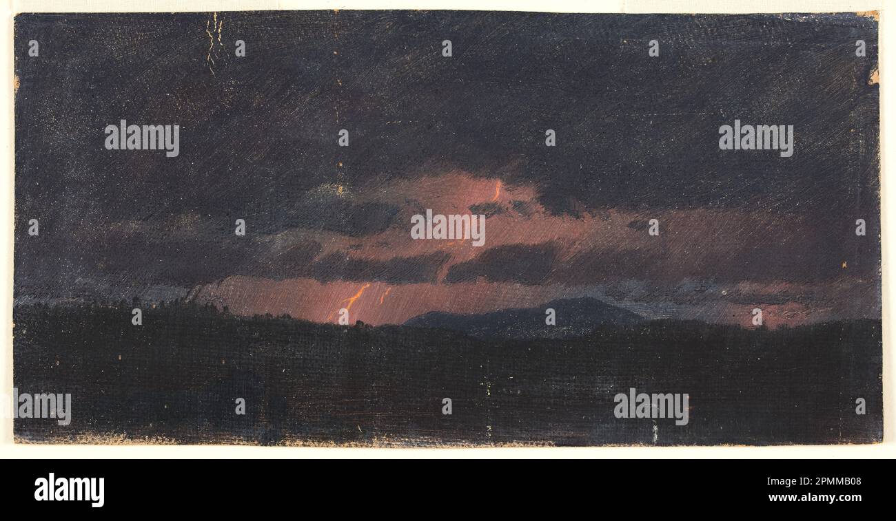 Pittura, tempesta sulla valle di Hudson; Frederic Edwin Church (americano, 1826–1900); USA; pennello e olio su tela; 11,4 x 22,7 cm (4 1/2 x 8 15/16 pollici) Foto Stock