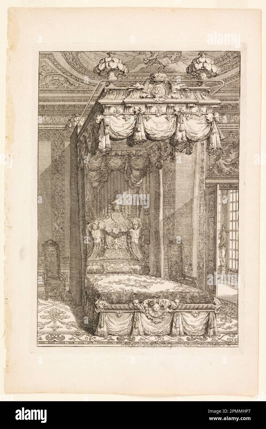 Stampa, design per camera da letto di Stato, in Second Livre d'Appartement (secondo libro sugli interni); progettato da Daniel Marot (francese, attivo nei Paesi Bassi e in Inghilterra, 1661–1752); Paesi Bassi; incisione e incisione su carta bianca; foglio: 35 x 23,5 cm (13 3/4 x 9 1/4 pollici) Platemark: 28,3 x 19,9 cm (11 1/8 x 7 13/16 pollici) Foto Stock Stampa, design per camera da letto di Stato, in Second Livre d'Appartement (secondo libro sugli interni); progettato da Daniel Marot (francese, attivo nei Paesi Bassi e in Inghilterra, 1661–1752); Paesi Bassi; incisione e incisione su carta bianca; foglio: 35 x 23,5 cm (13 3/4 x 9 1/4 pollici) Platemark: 28,3 x 19,9 cm (11 1/8 x 7 13/16 pollici) Foto Stock