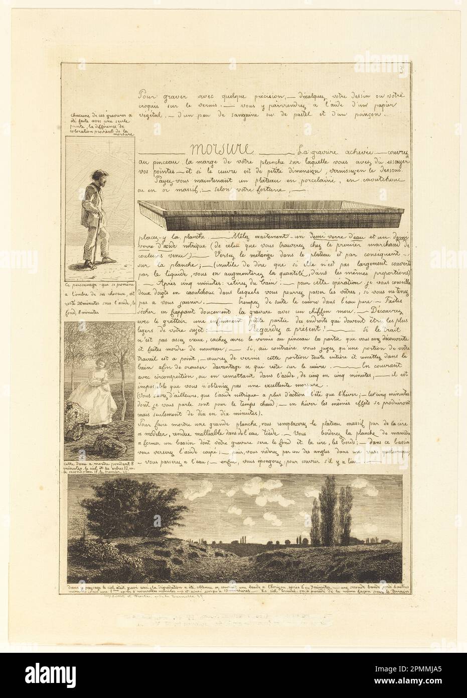 Print, Lettre sur les Eléments de la gravure á l'Eauforte (lettera sugli elementi dell'incisione), pagina 3, 1860-1864; France; incisione su carta; Piastra: 29,3 x 20 cm (11 9/16 x 7 7/8 pollici) Carta: 32,8 x 23,2 cm (12 15/16 x 9 1/8 pollici) Foto Stock