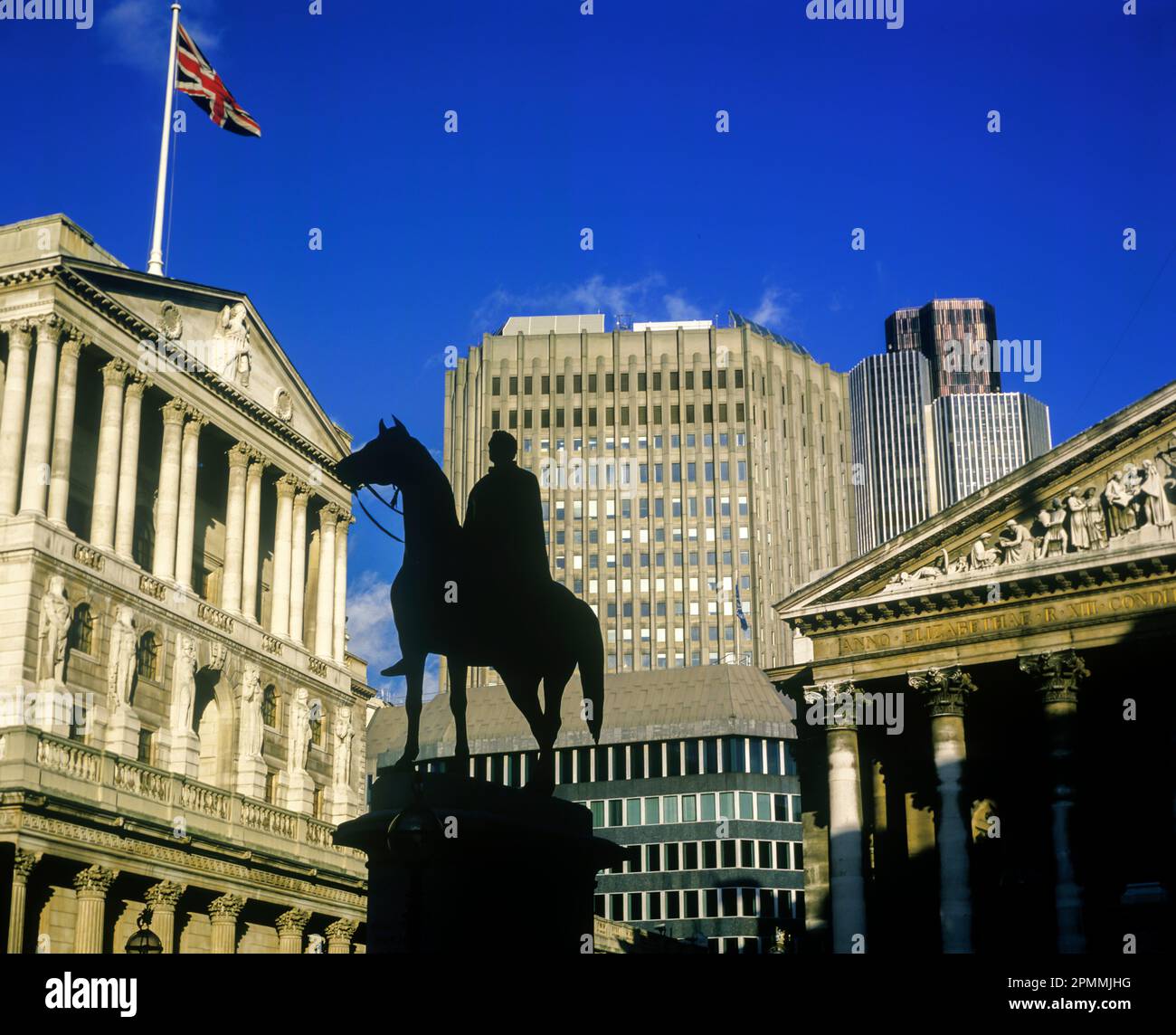 1987 STORICA BANK OF ENGLAND WELLINGTON STATUE ROYAL EXCHANGE FINANCIAL DISTRICT LONDRA INGHILTERRA UK Foto Stock