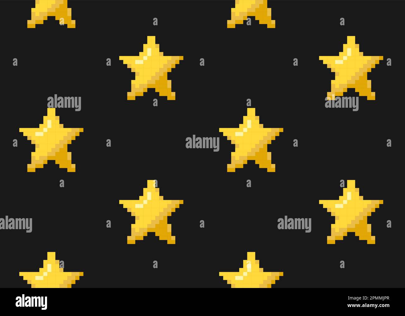 Pixel art gold star motivo senza cuciture. sfondo vettoriale a 8 bit in stile gioco retro Illustrazione Vettoriale
