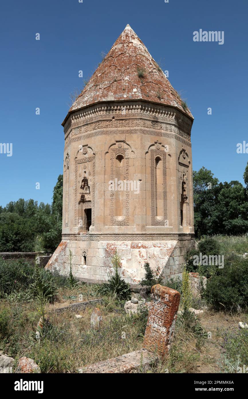 Hasan Sultan Tomb si trova nel distretto di Ahlat, nella provincia di Bitlis. La tomba fu costruita nel 1275 dallo statista mongolo Hasan Sultan. Foto Stock