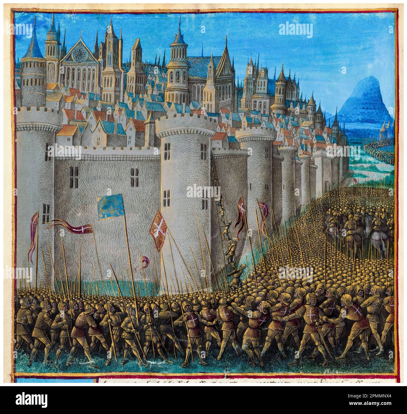 Crociate: L'assedio di Antiochia (1097-1098), una battaglia durante la prima crociata, pittura manoscritta illuminata di Jean Colombe, circa 1474 Foto Stock