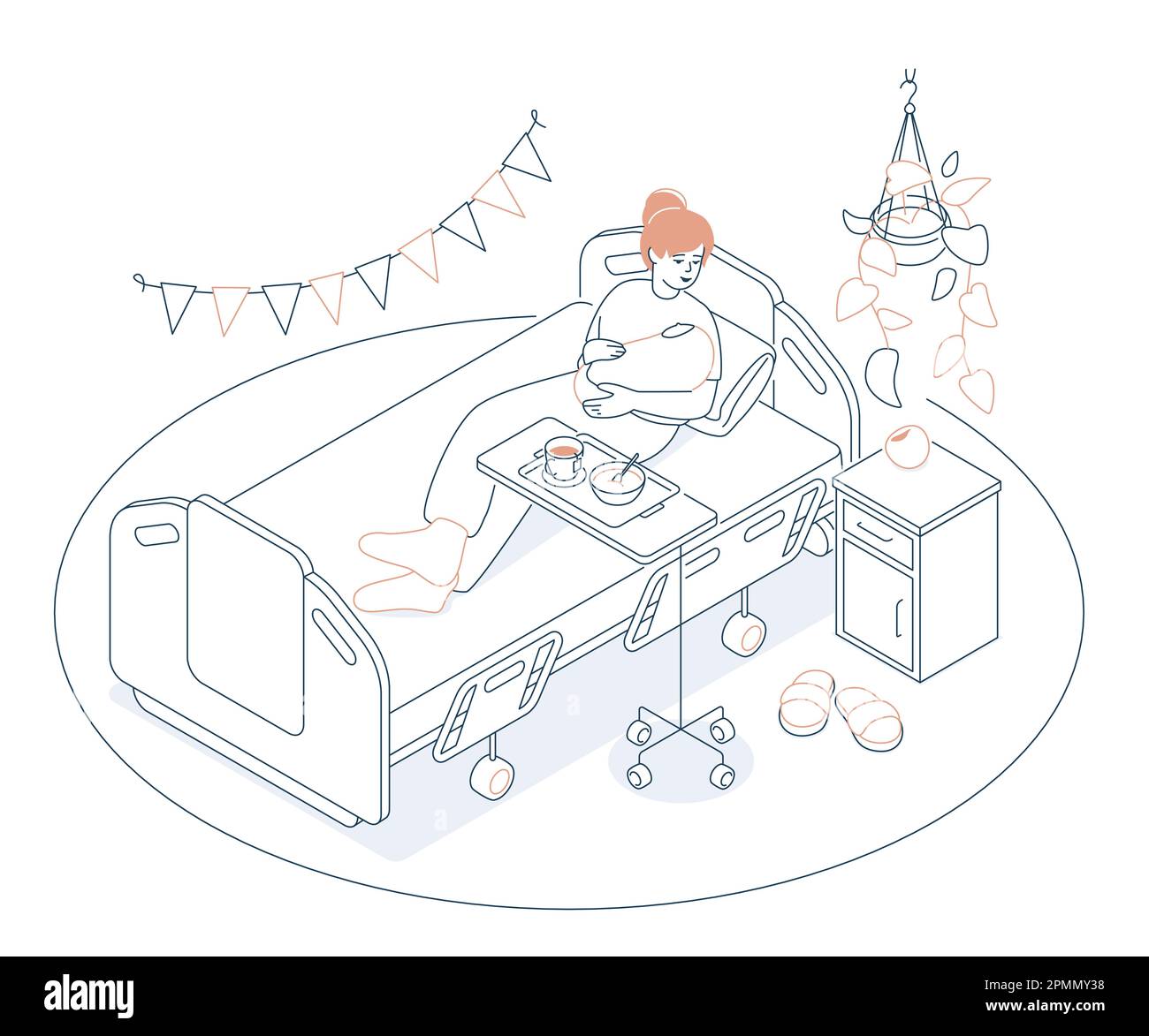 Madre con un neonato - disegno di linea moderno stile isometrico illustrazione Illustrazione Vettoriale