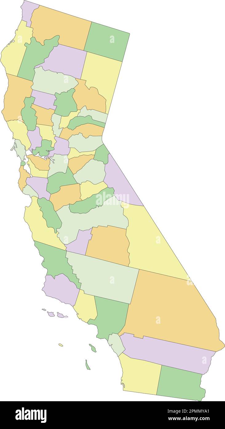 California - Mappa politica modificabile molto dettagliata. Illustrazione Vettoriale