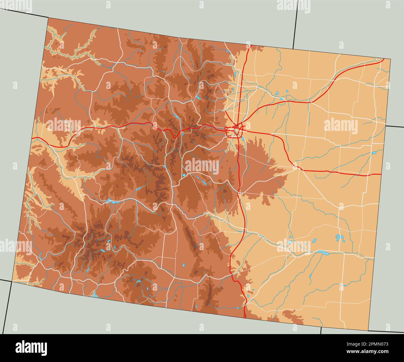 Mappa fisica Colorado ad alta dettaglio. Illustrazione Vettoriale