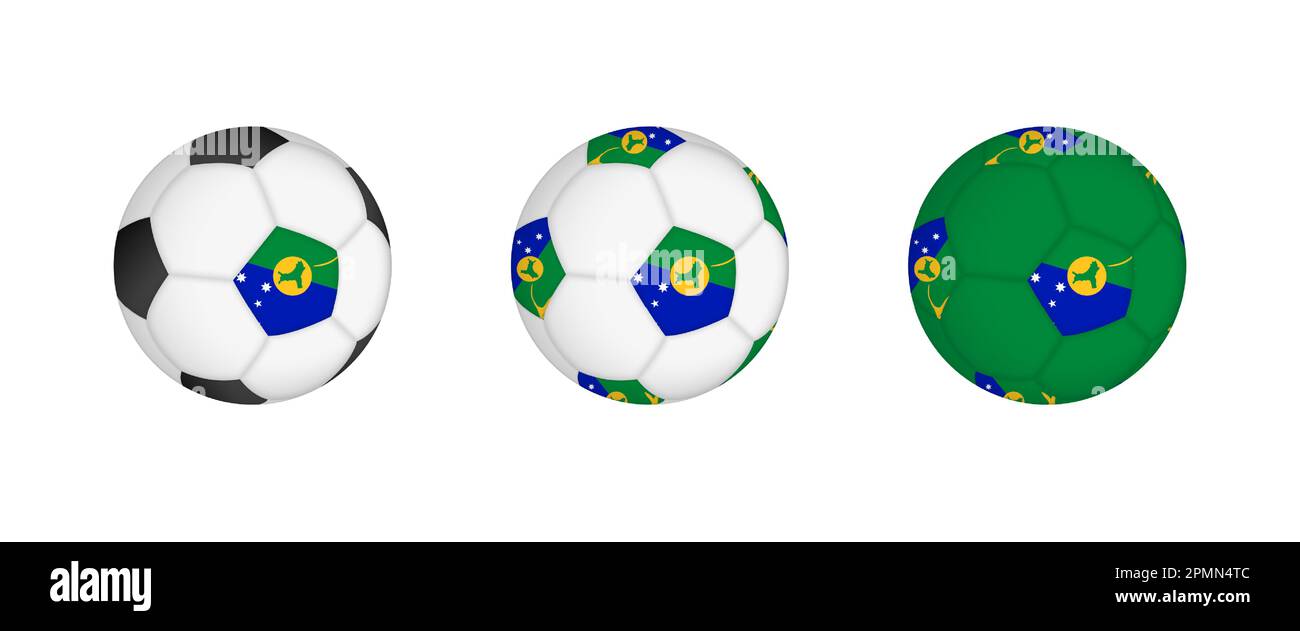 Collezione calcio palla con la bandiera Christmas Island. Attrezzatura da calcio mockup con bandiera in tre configurazioni distinte. Mockup vettoriale. Illustrazione Vettoriale