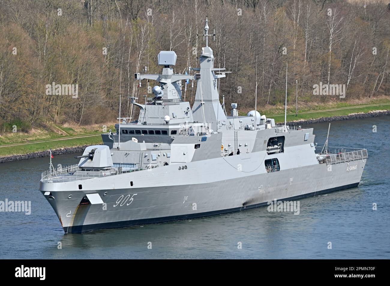 Al-QAHHAR, fregata della Marina egiziana, Meko 200, passando per il canale Kiel dopo aver completato i suoi sedimenti nel Mar baltico Foto Stock