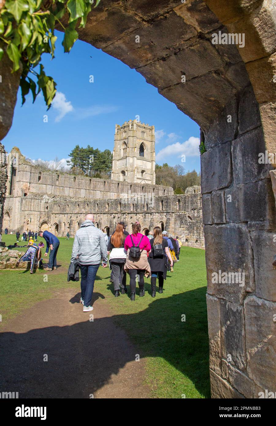 Fontane Abbey i resti di un monastero cistercense ora una proprietà di proprietà del National Trust vicino alla città settentrionale dello Yorkshire di Ripon Foto Stock