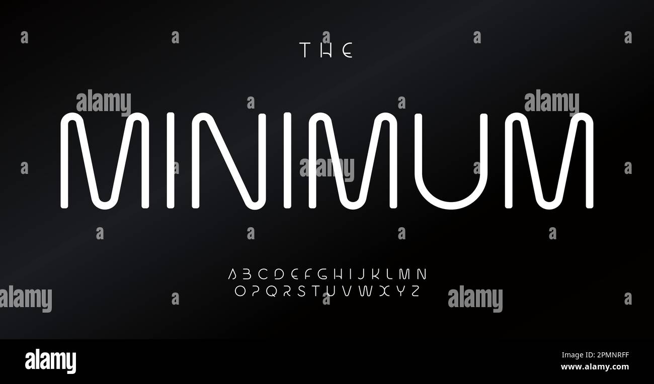 Alfabeto minimalistico, semplici ed eleganti lettere sans serif, elegante carattere purity per il tipo di logo moderno, titolo neon, tipografia contemporanea, moderno Illustrazione Vettoriale