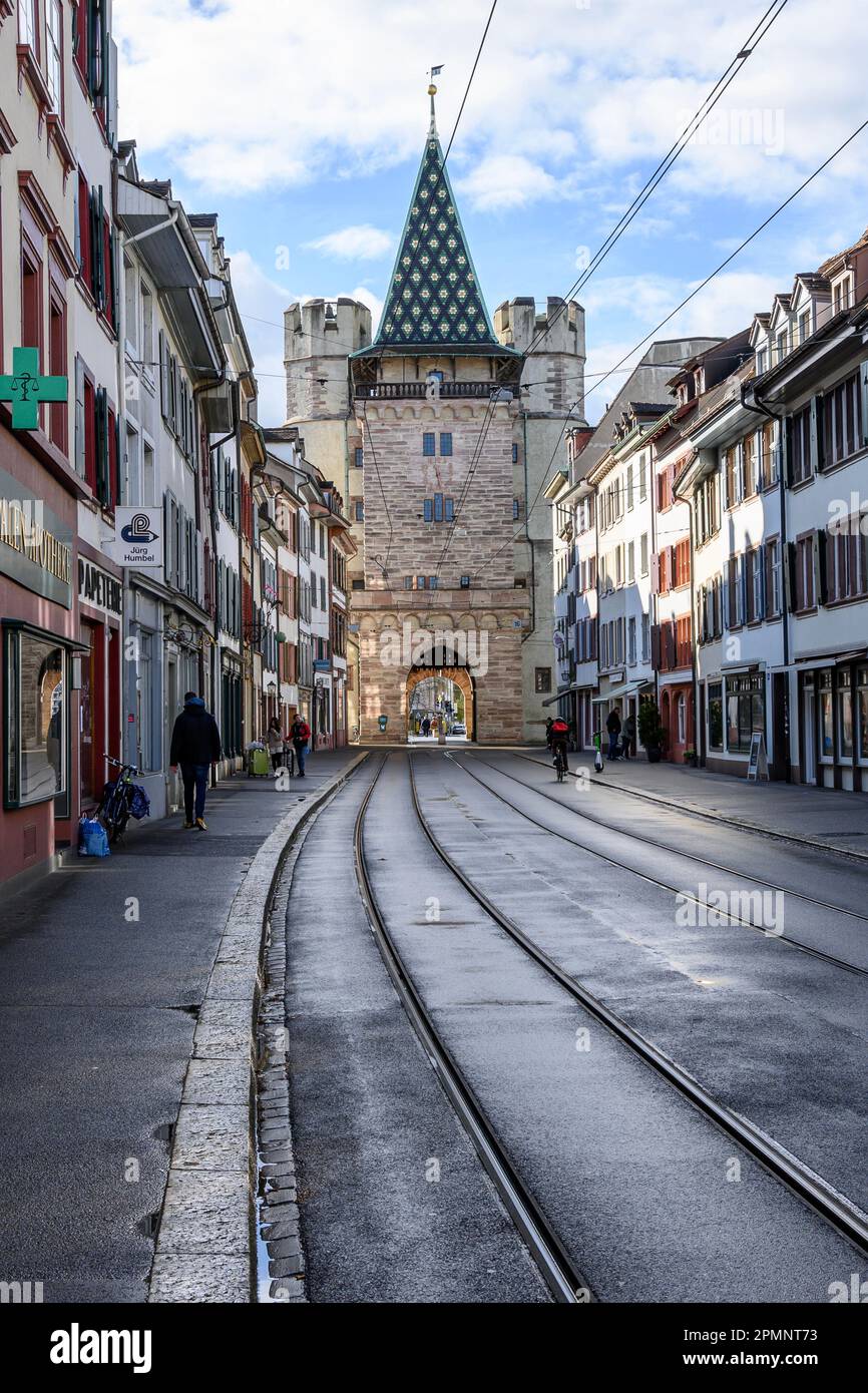 La porta Spalen di Basilea. Svizzera. Completato nel 1474. Una delle 3 porte rimanenti delle fortificazioni di Basilea. Foto Stock