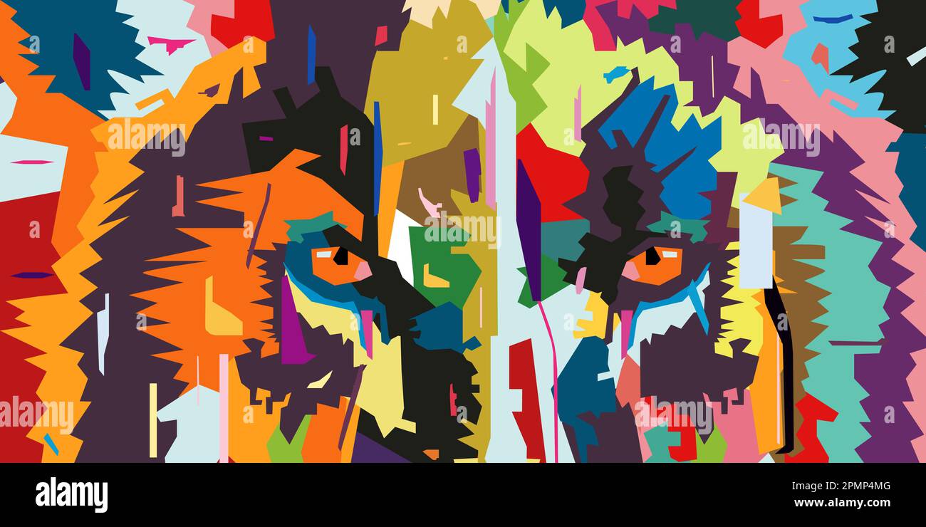 Illustrazione di occhi animali o demoniaci in primo piano in uno stile creativo Illustrazione Vettoriale