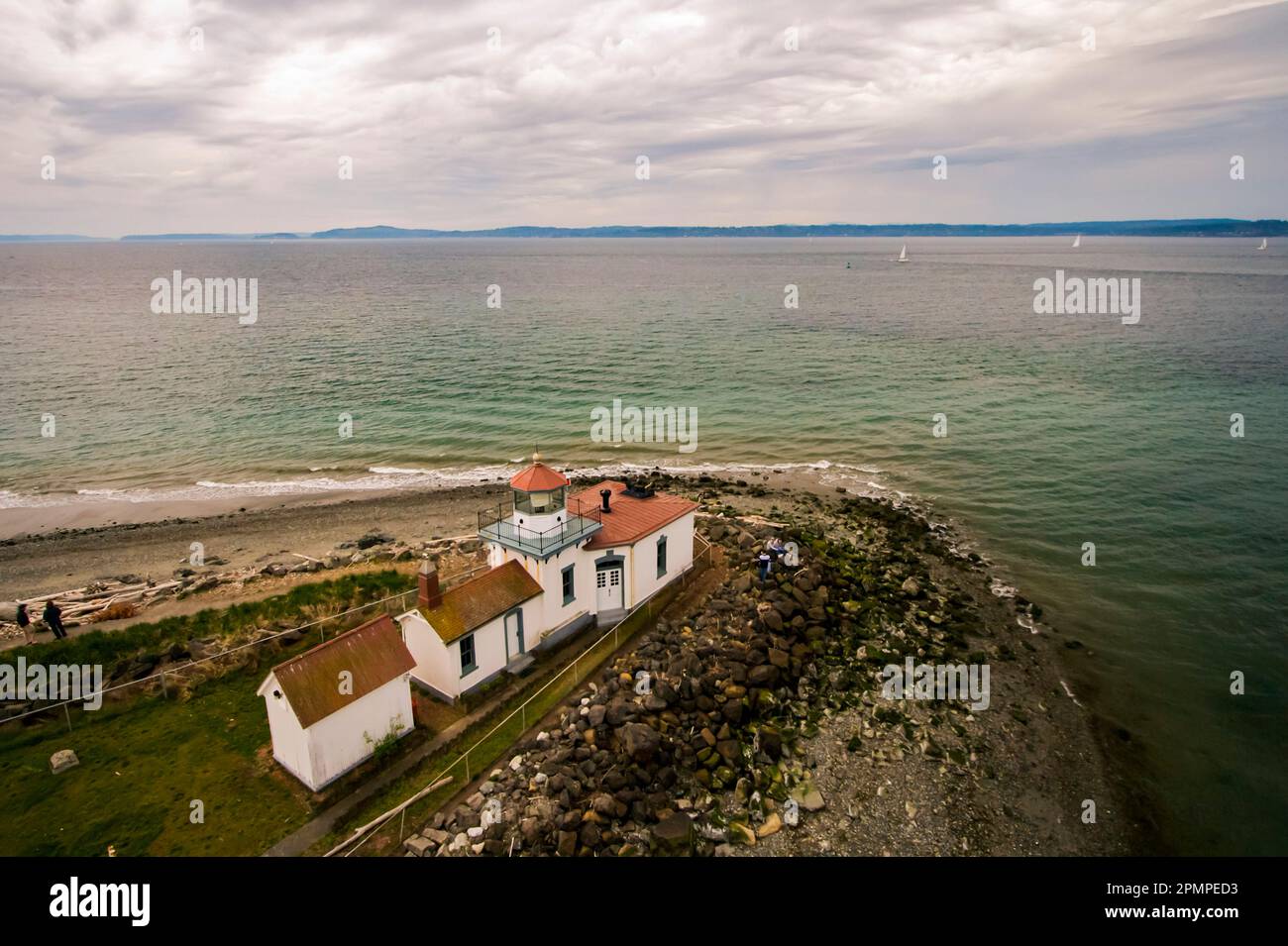 West Point Light nel Discovery Park di Seattle, Washington, Stati Uniti; Seattle, Washington, Stati Uniti d'America Foto Stock