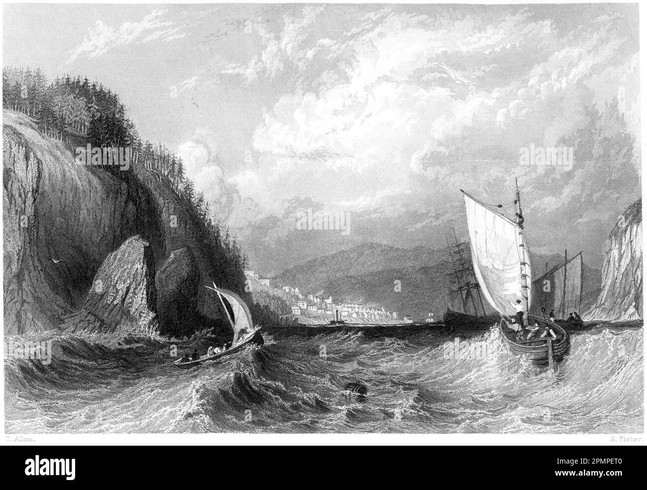 Un'incisione di Cromarty Bay dall'Oriente, Cromarty-shire, Scozia UK scansionata ad alta risoluzione da un libro stampato nel 1840. Foto Stock