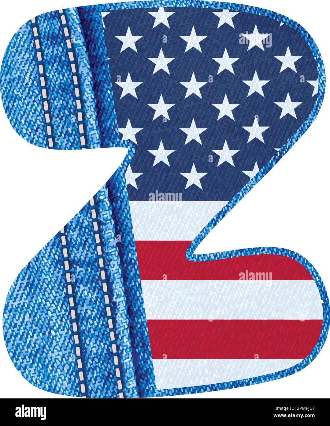 La lettera vettoriale Z con la texture del tessuto blu jean e della bandiera degli Stati Uniti - il monogramma Z con tessuto denim e bandiera americana - l'alfabeto jean Z Illustrazione Vettoriale