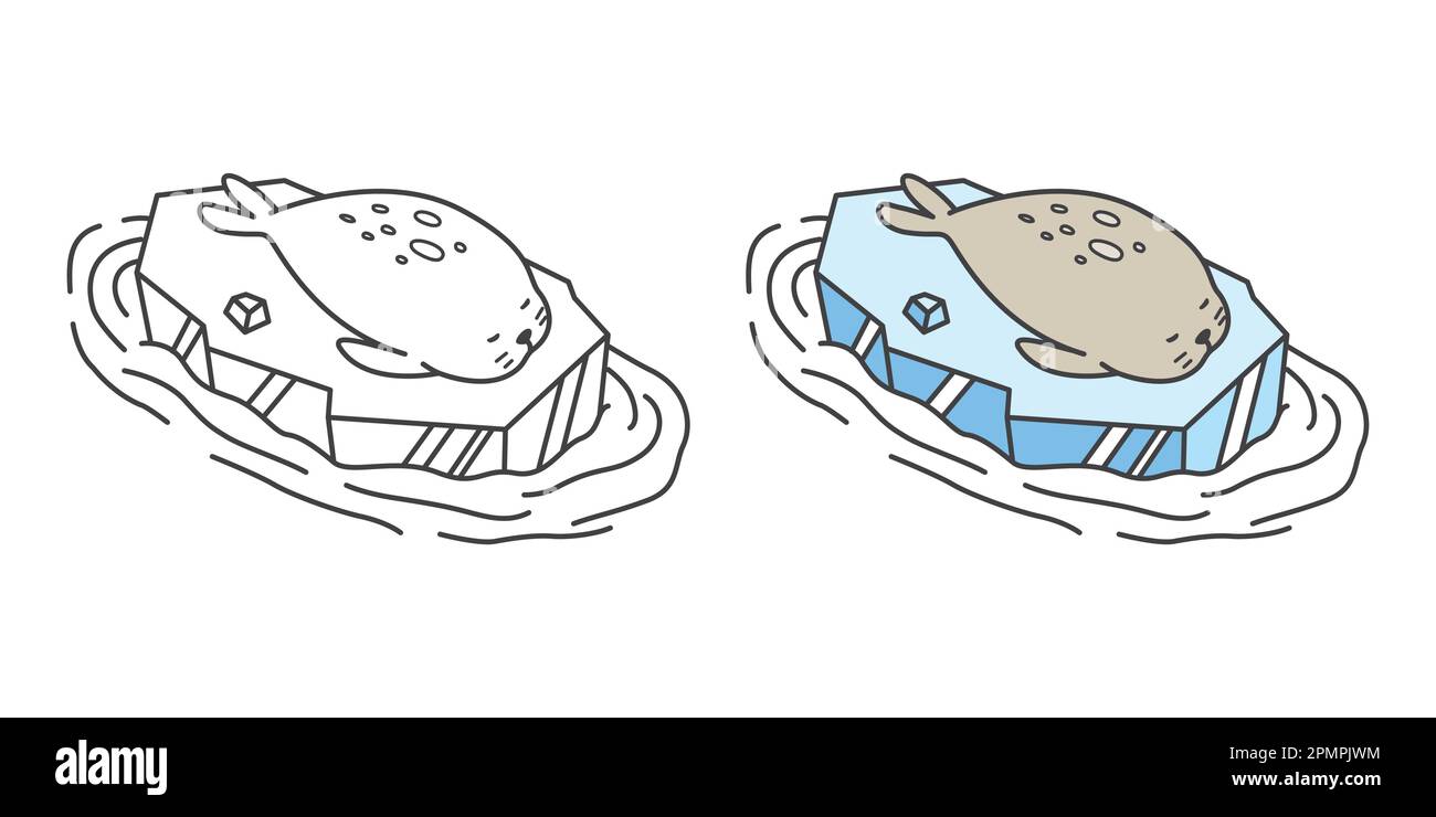 Sigillo vettore wallus icona logo leone mare su ghiaccio illustrazione doodle Illustrazione Vettoriale
