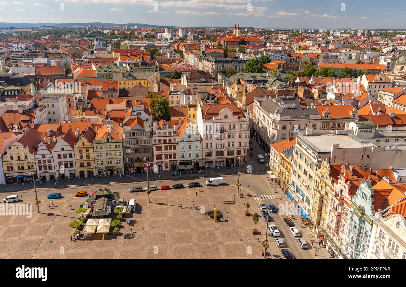 PILSEN, REPUBBLICA CECA, EUROPA - Aerial of Buildings on Main Square Pilsen. Namesti Republiky Plzen. Foto Stock