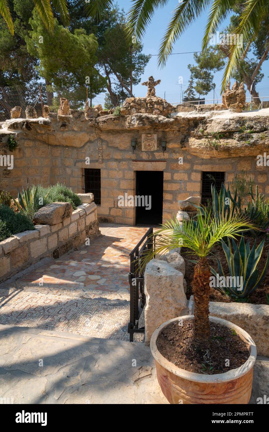 Ingresso alla grotta di Shepherds' Fields a Beit Sahour, vicino a Betlemme, Israele Foto Stock