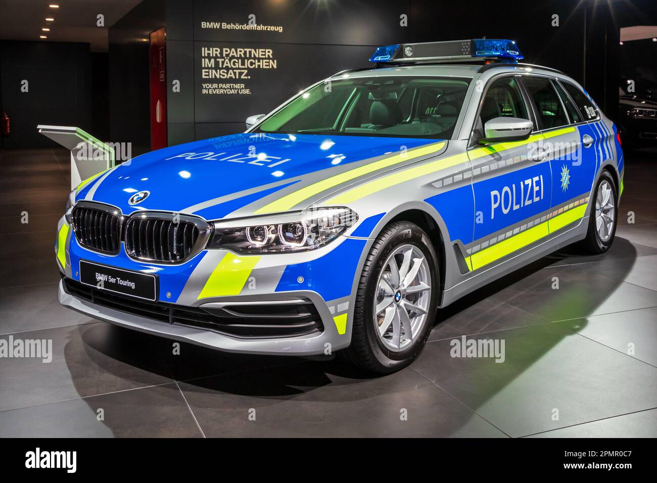 BMW 5e Touring della vettura della polizia tedesca al Salone IAA di Francoforte. Germania - 12 settembre 2017. Foto Stock