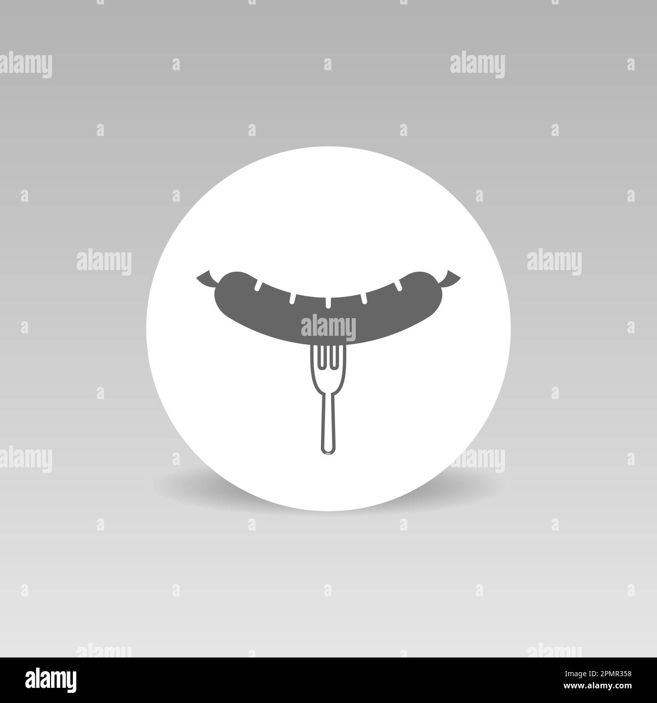 Forchetta con gustosa icona vettore salsiccia. Illustrazione rotonda Illustrazione Vettoriale