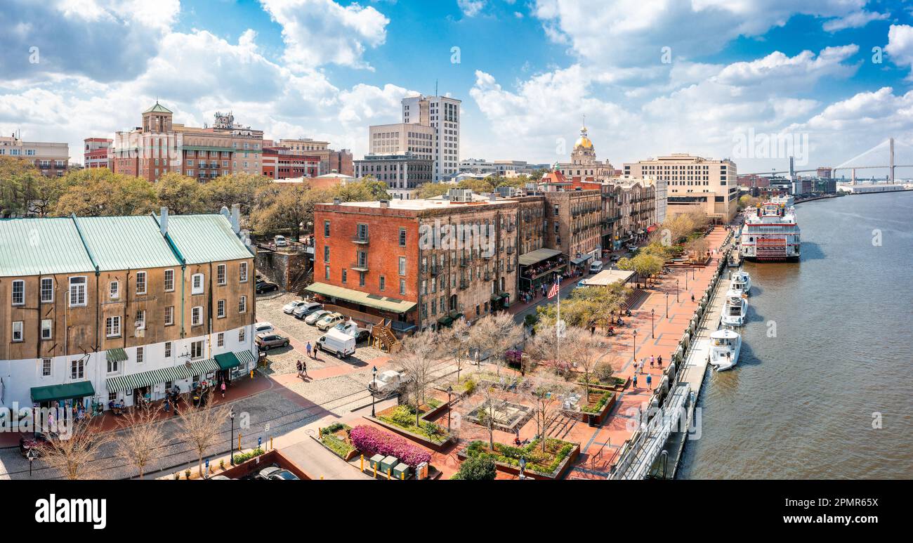 Vista aerea di Savannah, skyline della Georgia Foto Stock