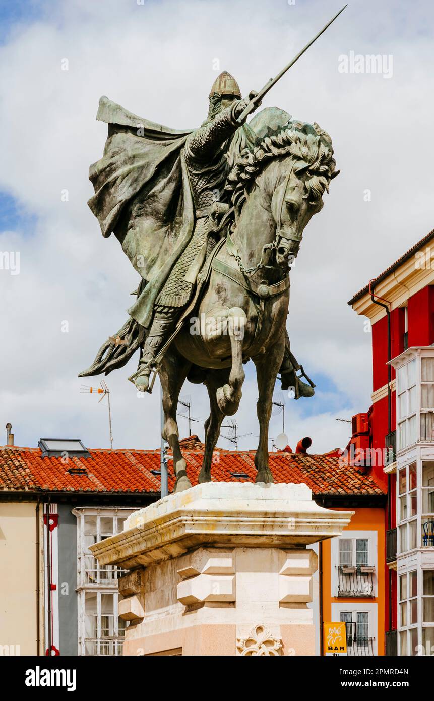 Il Monumento a Cid Campeador è una statua equestre dello scultore Juan Cristóbal González Quesada. Burgos, Castilla y León, Spagna, Europa Foto Stock