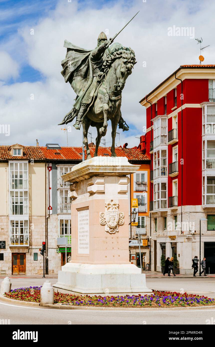Il Monumento a Cid Campeador è una statua equestre dello scultore Juan Cristóbal González Quesada. Burgos, Castilla y León, Spagna, Europa Foto Stock
