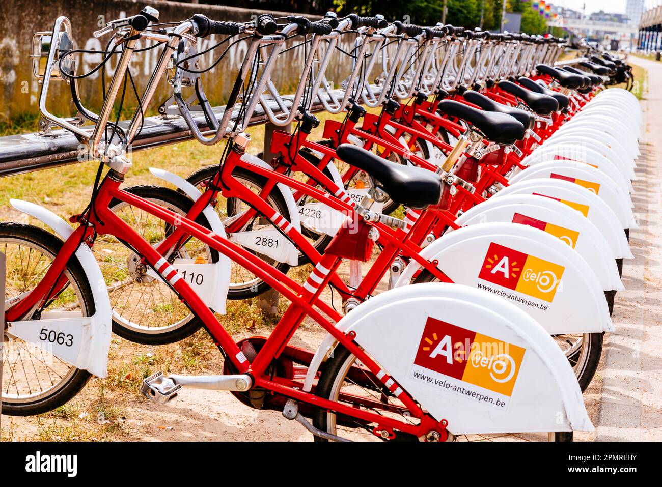 Parcheggio per biciclette. City Bike. Anversa, Regione fiamminga, Belgio, Europa Foto Stock